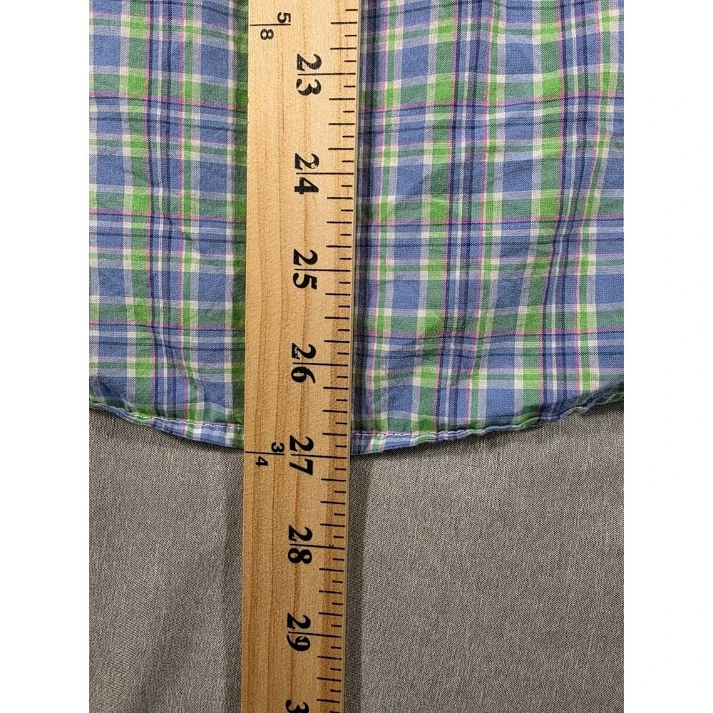 Ralph Lauren Short Sleeve Blue Green Plaid Button Up Shirt Youth Boys L (14-16)‎